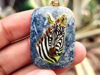 Polished Dumortierite Pendants with Hand Painted Zebras - sold per item - From Mozambique