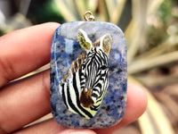 Polished Dumortierite Pendants with Hand Painted Zebras - sold per item - From Mozambique