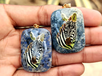 Polished Dumortierite Pendants with Hand Painted Zebras - sold per item - From Mozambique