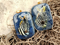 Polished Dumortierite Pendants with Hand Painted Zebras - sold per item - From Mozambique