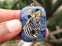 Polished Dumortierite Pendants with Hand Painted Zebras - sold per item - From Mozambique