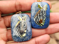 Polished Dumortierite Pendants with Hand Painted Zebras - sold per item - From Mozambique