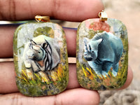 Polished Unakite Pendant with Hand Painted Rhino - Sold Per Item - From South Africa