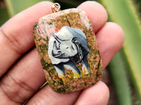 Polished Unakite Pendant with Hand Painted Rhino - Sold Per Item - From South Africa