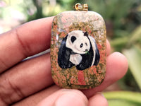 Polished Unakite Pendant with Hand Painted Panda - Sold Per Item - From South Africa