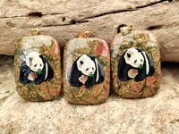 Polished Unakite Pendant with Hand Painted Panda - Sold Per Item - From South Africa