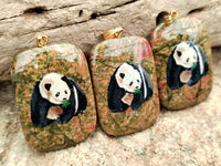 Polished Unakite Pendant with Hand Painted Panda - Sold Per Item - From South Africa