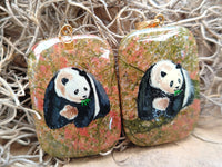 Polished Unakite Pendant with Hand Painted Panda - Sold Per Item - From South Africa