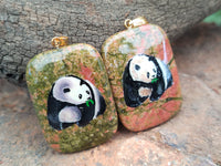 Polished Unakite Pendant with Hand Painted Panda - Sold Per Item - From South Africa