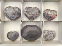 Polished Lepidolite With Pink Tourmaline Gemstone Hearts x 6 From Madagascar