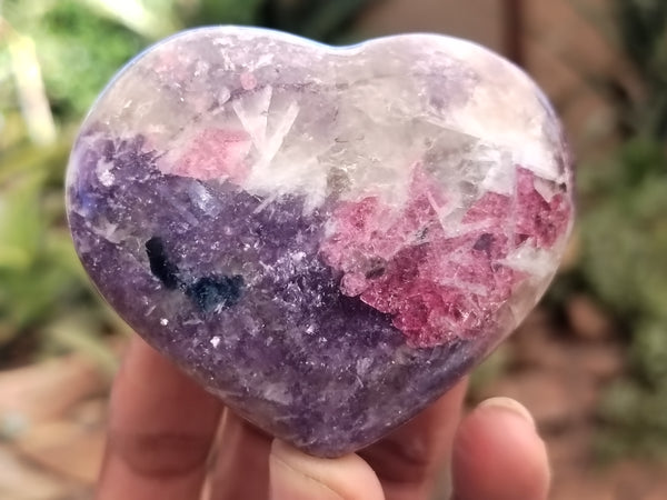 Polished Lepidolite With Pink Tourmaline Gemstone Hearts x 6 From Madagascar