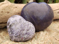 Polished Lepidolite With Pink Tourmaline Gemstone Hearts x 6 From Madagascar