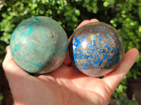 Polished Chrysocolla With Shattuckite and Azurite Spheres x 2 From Congo