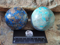 Polished Chrysocolla With Shattuckite and Azurite Spheres x 2 From Congo