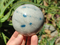 Polished Blue Spinel Spotted Quartz Spheres x 4 From Madagascar