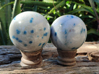 Polished Blue Spinel Spotted Quartz Spheres x 4 From Madagascar