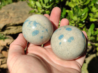 Polished Blue Spinel Spotted Quartz Spheres x 4 From Madagascar