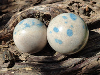 Polished Blue Spinel Spotted Quartz Spheres x 4 From Madagascar