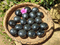 Polished Black Basalt Palm Stones x 26 From Antsirabe, Madagascar