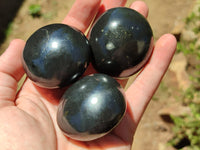 Polished Black Basalt Palm Stones x 26 From Antsirabe, Madagascar