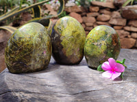 Polished Green Opal Standing Free Forms x 3 From Antsirabe, Madagascar