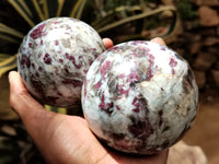 Polished Rubellite Pink Tourmaline Spheres x 2 From Ambatondrazaka, Madagascar