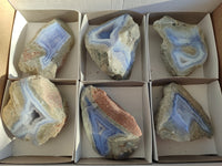 Natural Blue Lace Agate Geode Specimens x 6 From Nsanje, Malawi