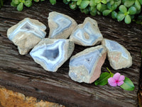 Natural Blue Lace Agate Geode Specimens x 6 From Nsanje, Malawi