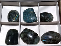 Polished Labradorite Standing Free Forms x 6 From Tulear, Madagascar