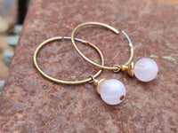 Hand Made Rose Quartz Hoop Earrings - Sold Per Pair - From Namibia