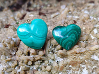 Polished Banded Flower Malachite Pendant Hearts - Sold Per Item - From Congo