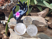 Polished Clear Quartz Crystal Balls x 3 From Madagascar