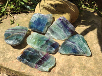 Polished On One Side Watermelon Fluorite x 6 From Uis, Namibia