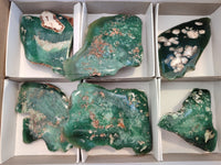 Polished On One Side Emerald Mtorolite Plates x 6 From Mutorashanga, Zimbabwe