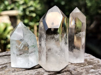 Polished Clear Quartz Crystals with Rainbow Veils x 12 From Madagascar