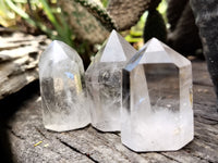 Polished Clear Quartz Crystals with Rainbow Veils x 12 From Madagascar