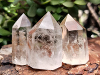 Polished Clear Quartz Crystals with Rainbow Veils x 12 From Madagascar