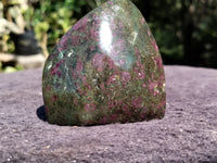 Polished Ruby Corundum In Chrome Verdite Standing Free Forms x 3 From Zimbabwe