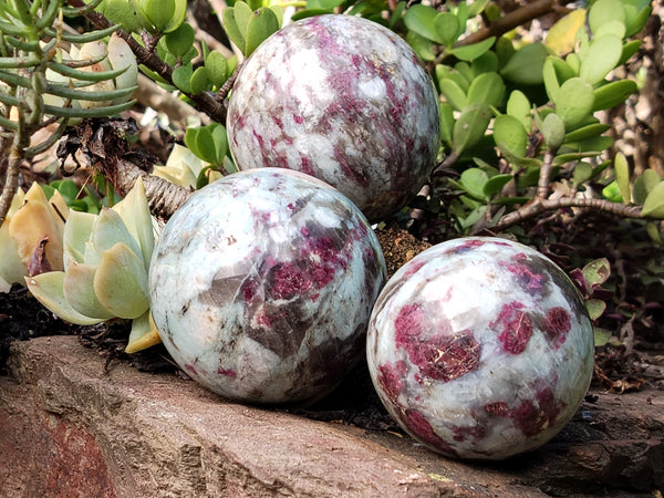 Polished Rubellite Pink Tourmaline Spheres x 4 From Ambatondrazaka, Madagascar