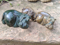 Hand Made Green Verdite Hippo Carvings x 2 From Zimbabwe