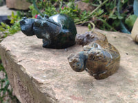 Hand Made Green Verdite Hippo Carvings x 2 From Zimbabwe