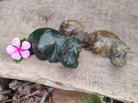 Hand Made Green Verdite Hippo Carvings x 2 From Zimbabwe