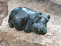 Hand Made Green Verdite Hippo Carvings x 2 From Zimbabwe