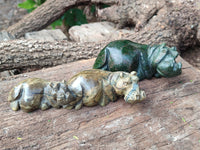 Hand Made Green Verdite Hippo Carvings x 2 From Zimbabwe