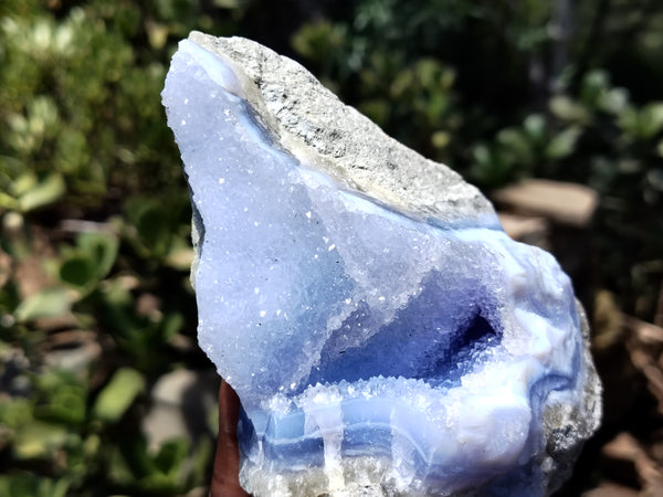 Natural Blue Lace Agate Geode Specimens x 3 From Malawi