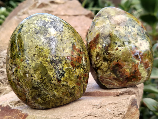 Polished Green Opal Standing Free Forms x 6 From Antsirabe, Madagascar