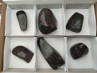 Polished Ruby Corundum In Chrome Verdite Standing Free Forms x 6 From Zimbabwe