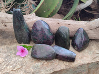 Polished Ruby Corundum In Chrome Verdite Standing Free Forms x 6 From Zimbabwe