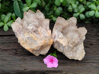 Natural Smokey Phantom Quartz Clusters x 2 From Luena, Congo