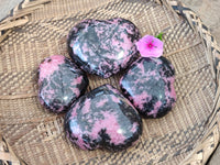 Polished Rhodonite Gemstone Hearts x 4 From Madagascar